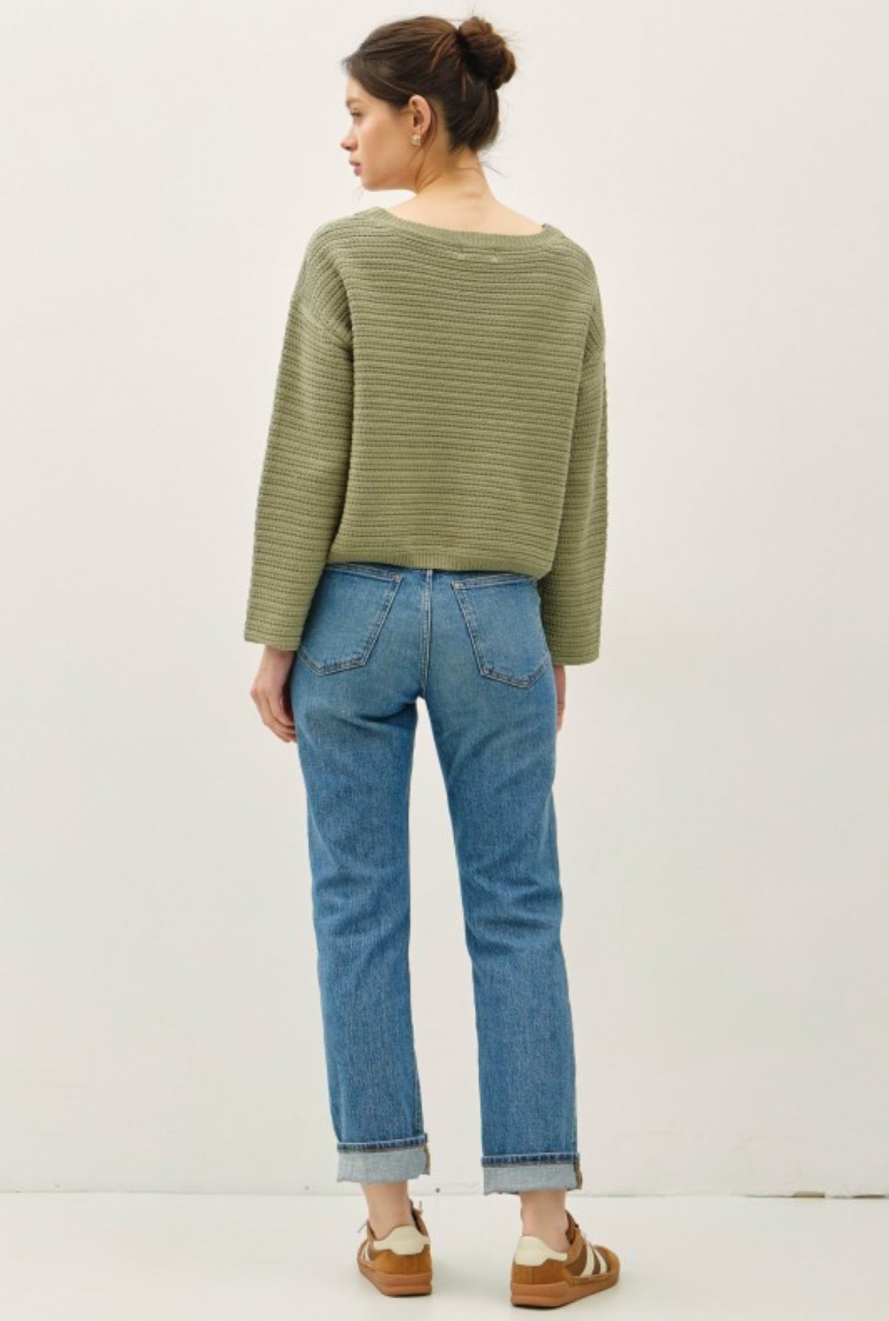 65257 Boat Neck Textured Stripe Sweater