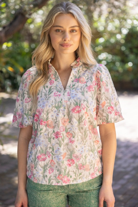 37009 Textured Floral Print Top