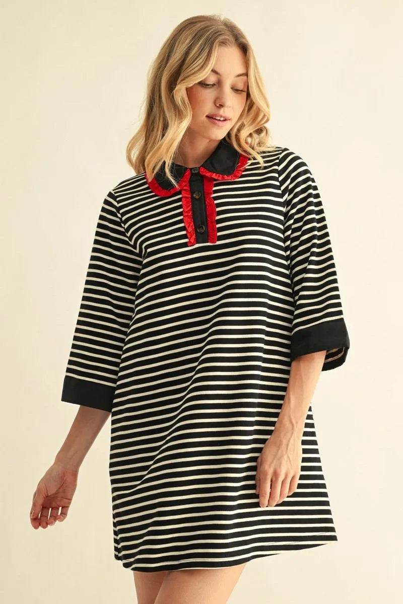 H17113 3/4 Sleeve Stripe Dress