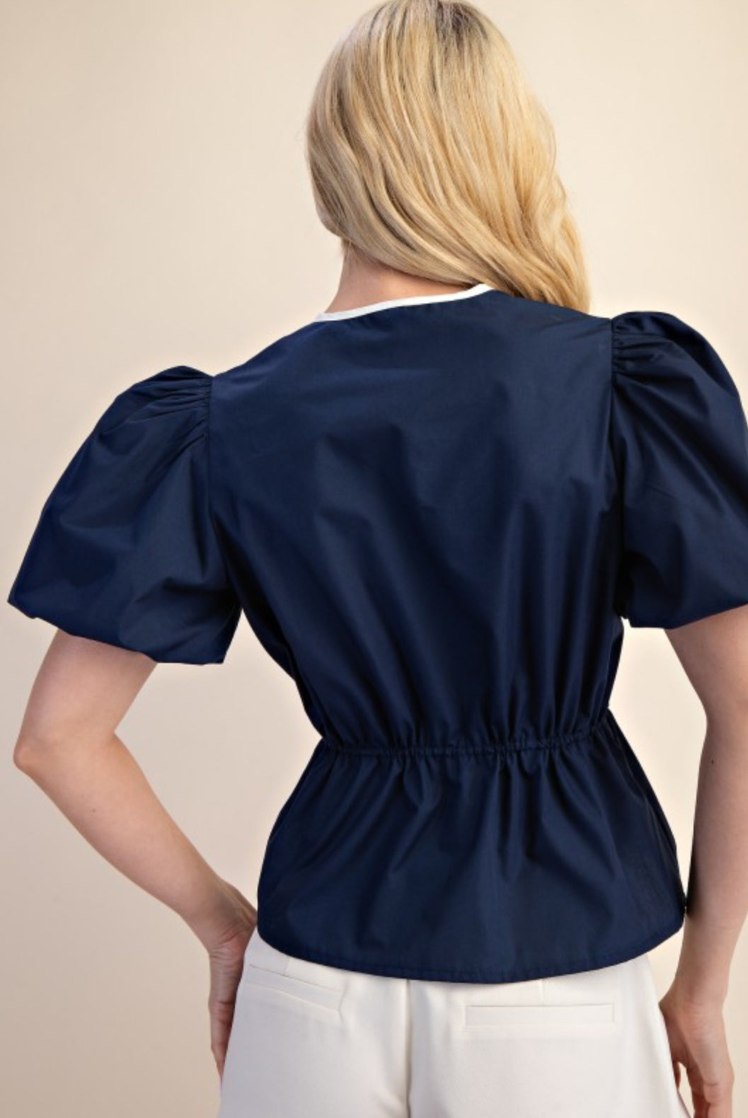 GT9028 Puff Sleeve Tie Peplum Top