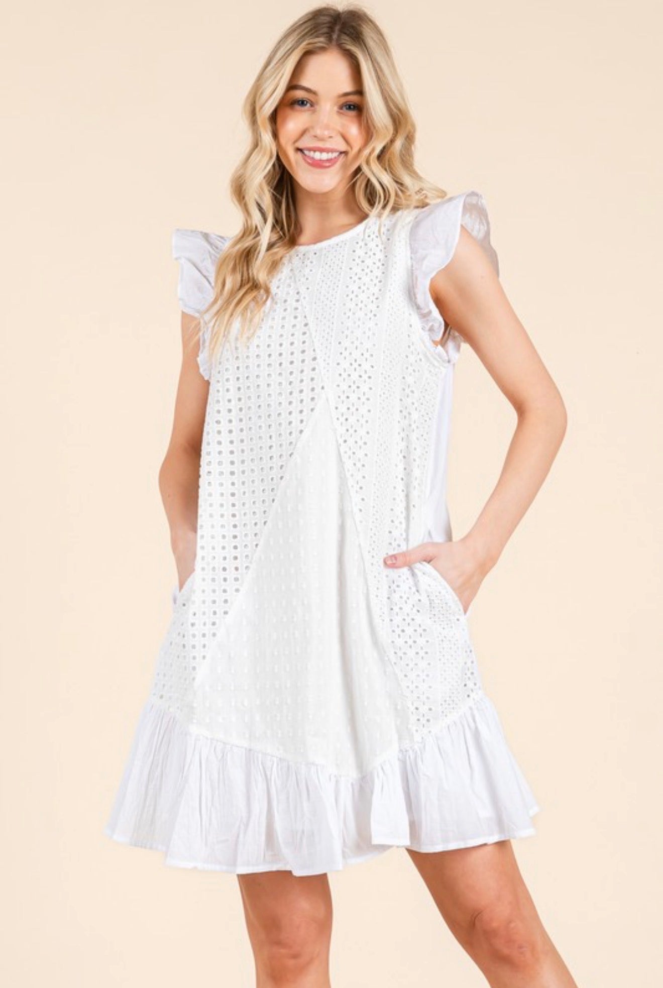 MD51153 Eyelet Lace Sleeveless Dress