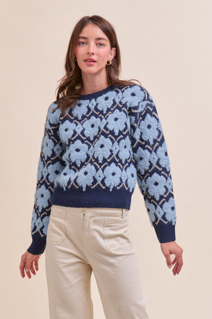 MSW11198 Fuzzy Floral Sweater