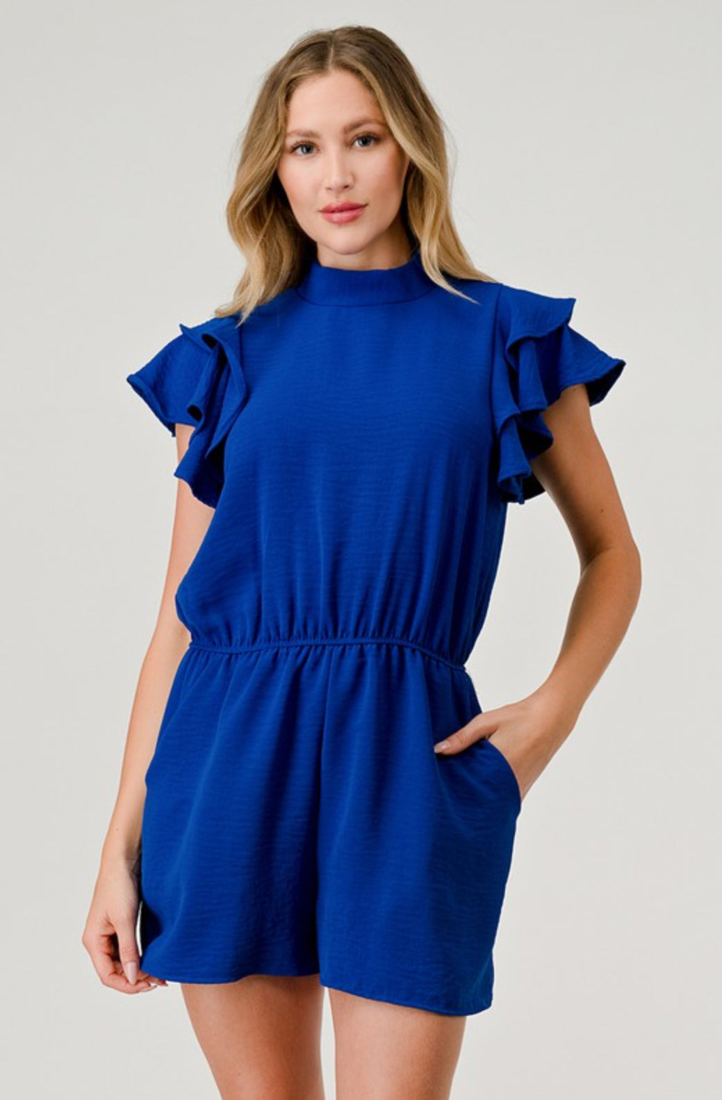 Tara Mock Neck Ruffle Sleeve Romper