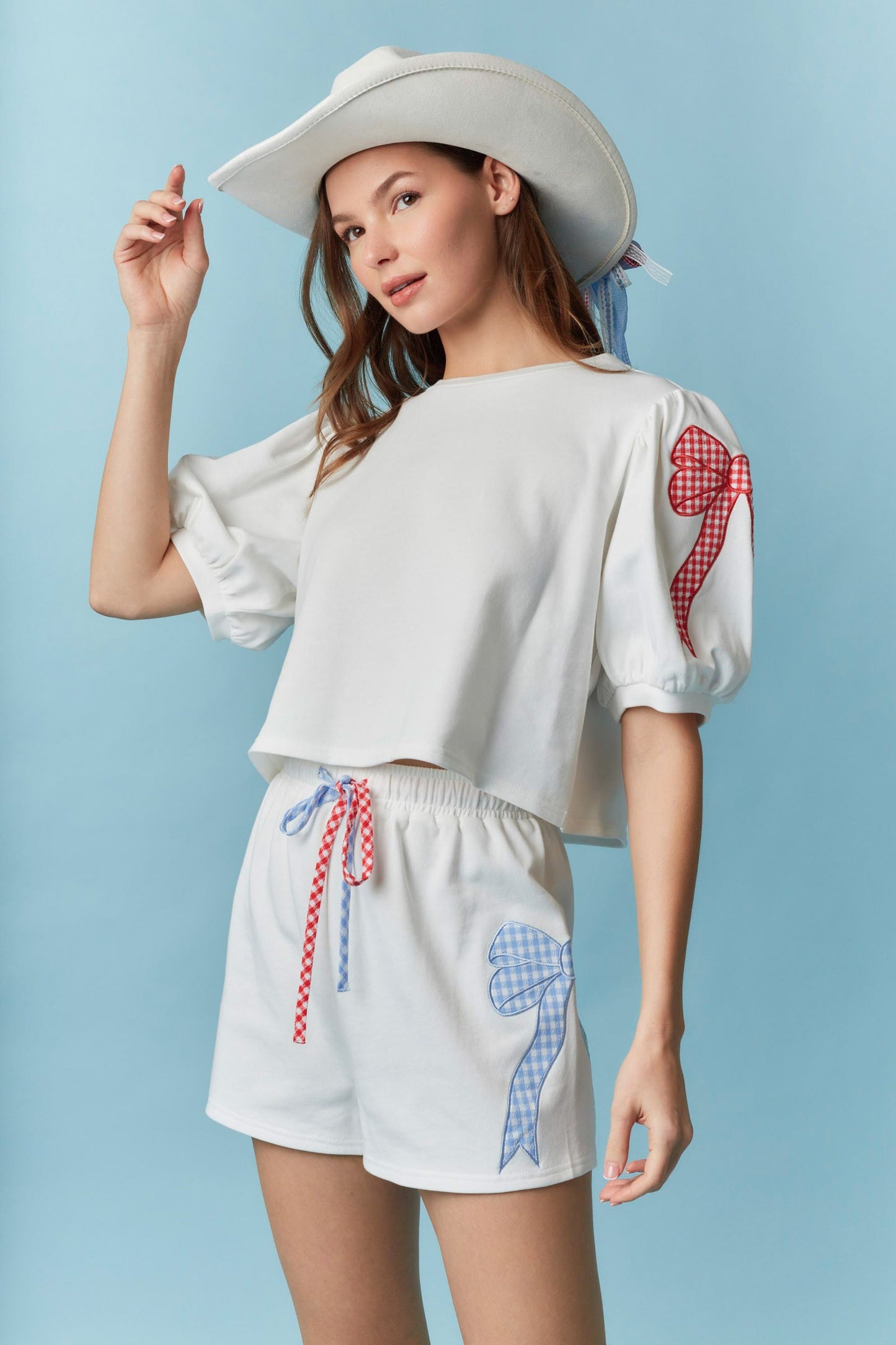 IKT39963-01 Bow Gingham Contrast Top