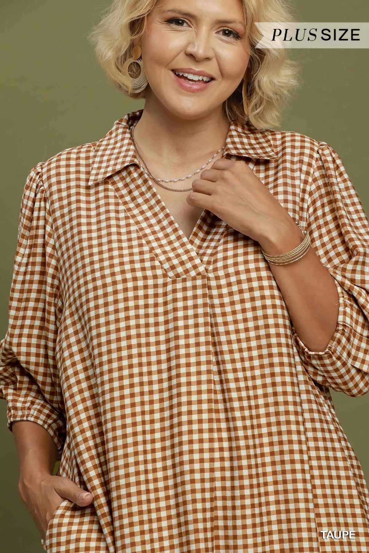 WC6697 Curvy Gingham Check Midi Dress