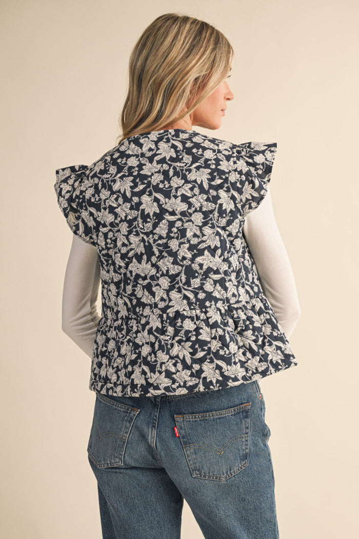 MJK4427 Floral Quilted Vest