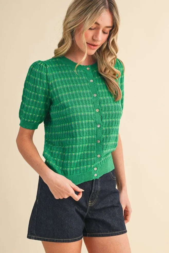 MSW11254 Button Down Pointelle Sweater Top