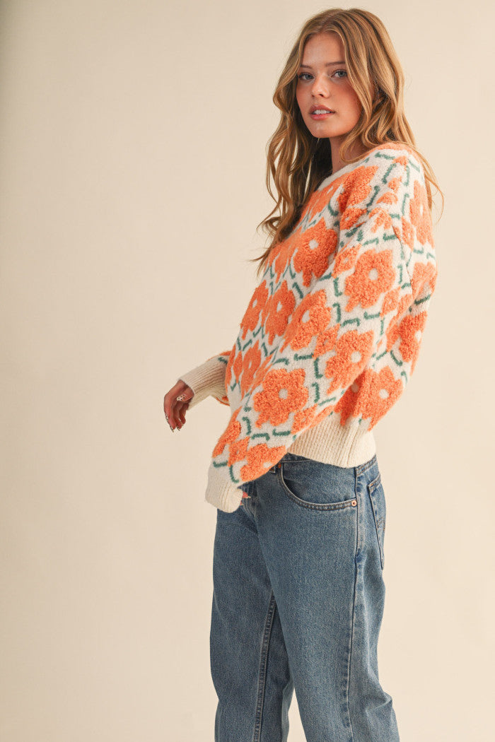 MSW11198 Fuzzy Floral Sweater