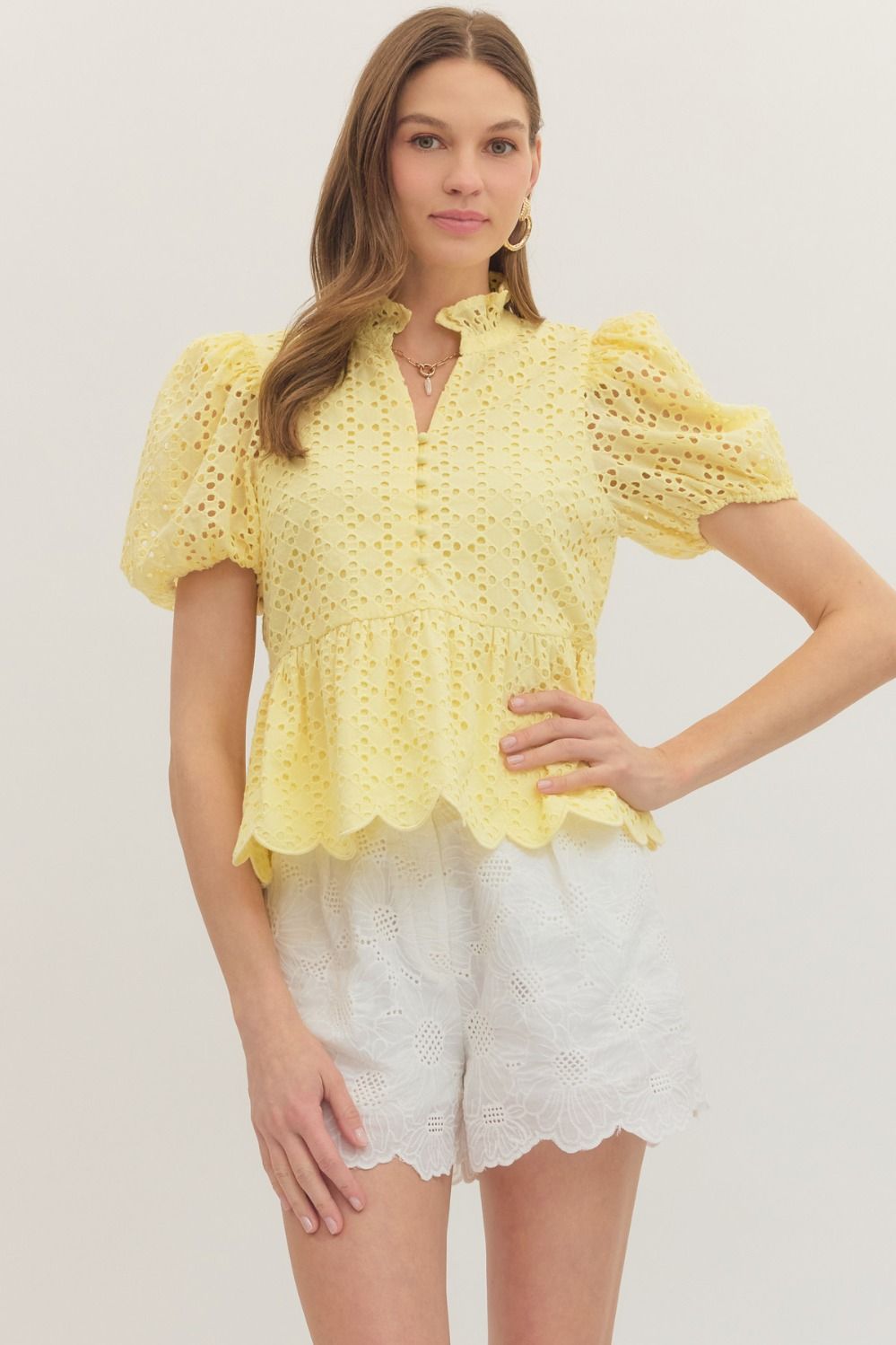 T30420 Short Sleeve Eyelet Top