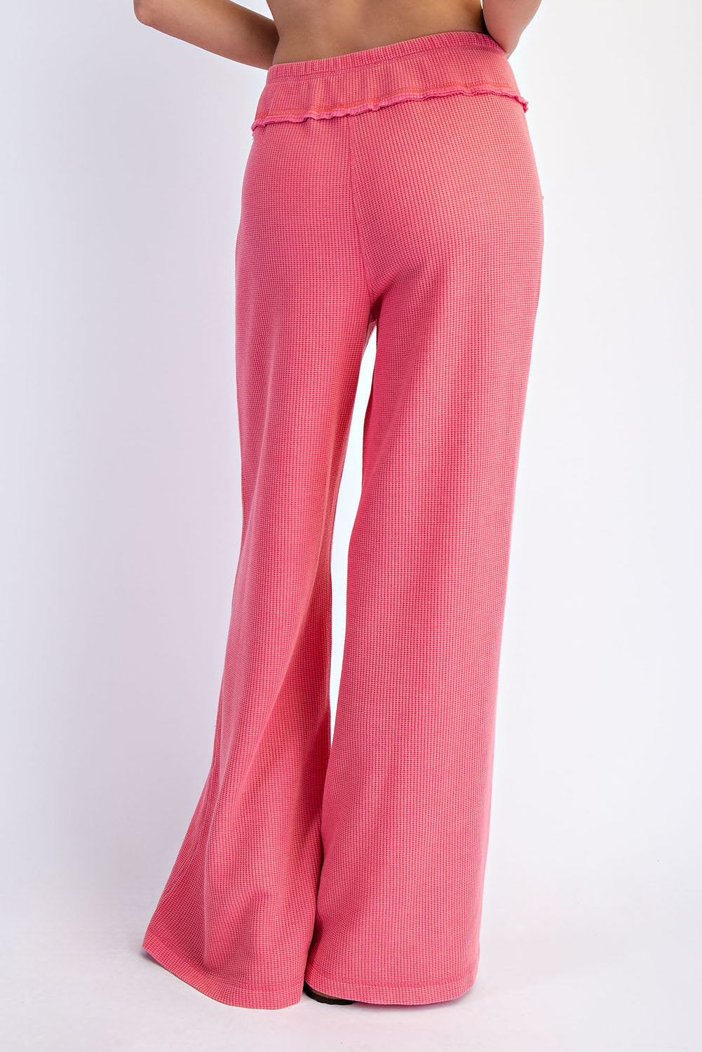 P6449 Mineral Washed Honeycomb Wide Leg Pants