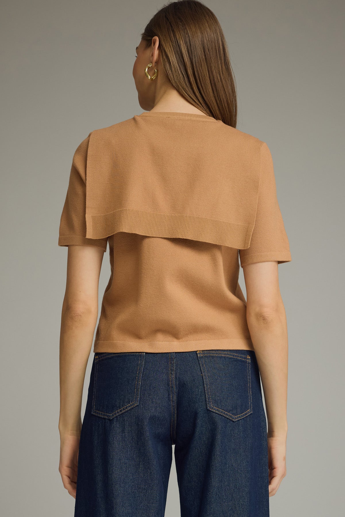 T32085 Solid Sweater Top with Sweater Tie Detail