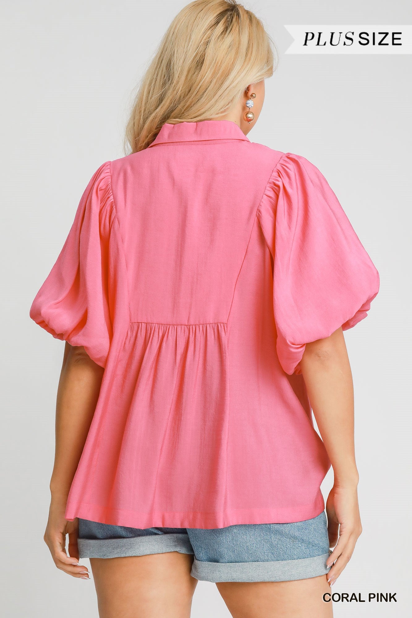 WK9499 Curvy Solid Bubble Sleeve Top