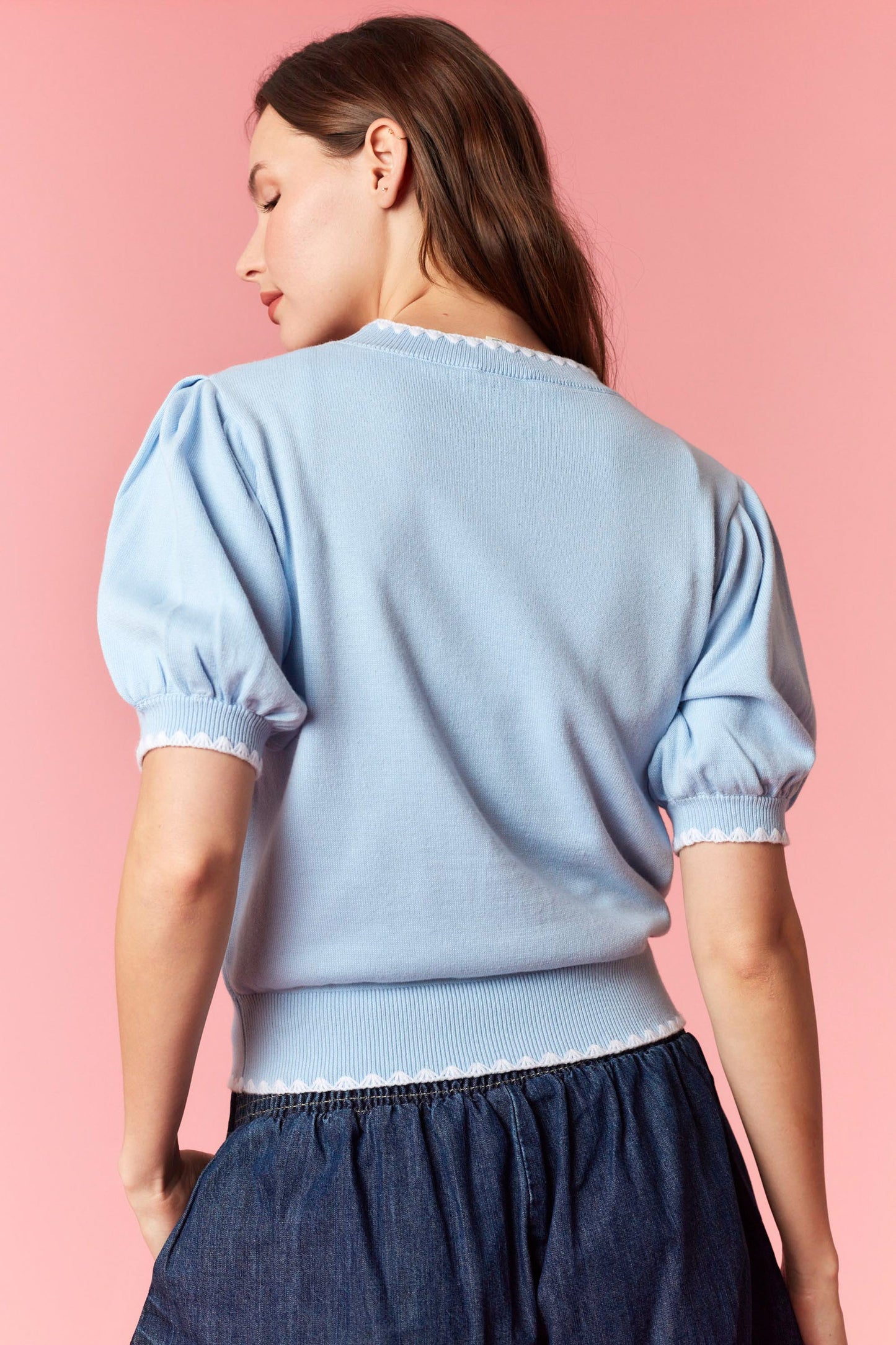 IKT39718-04 Bubble Sleeve Sweater Top