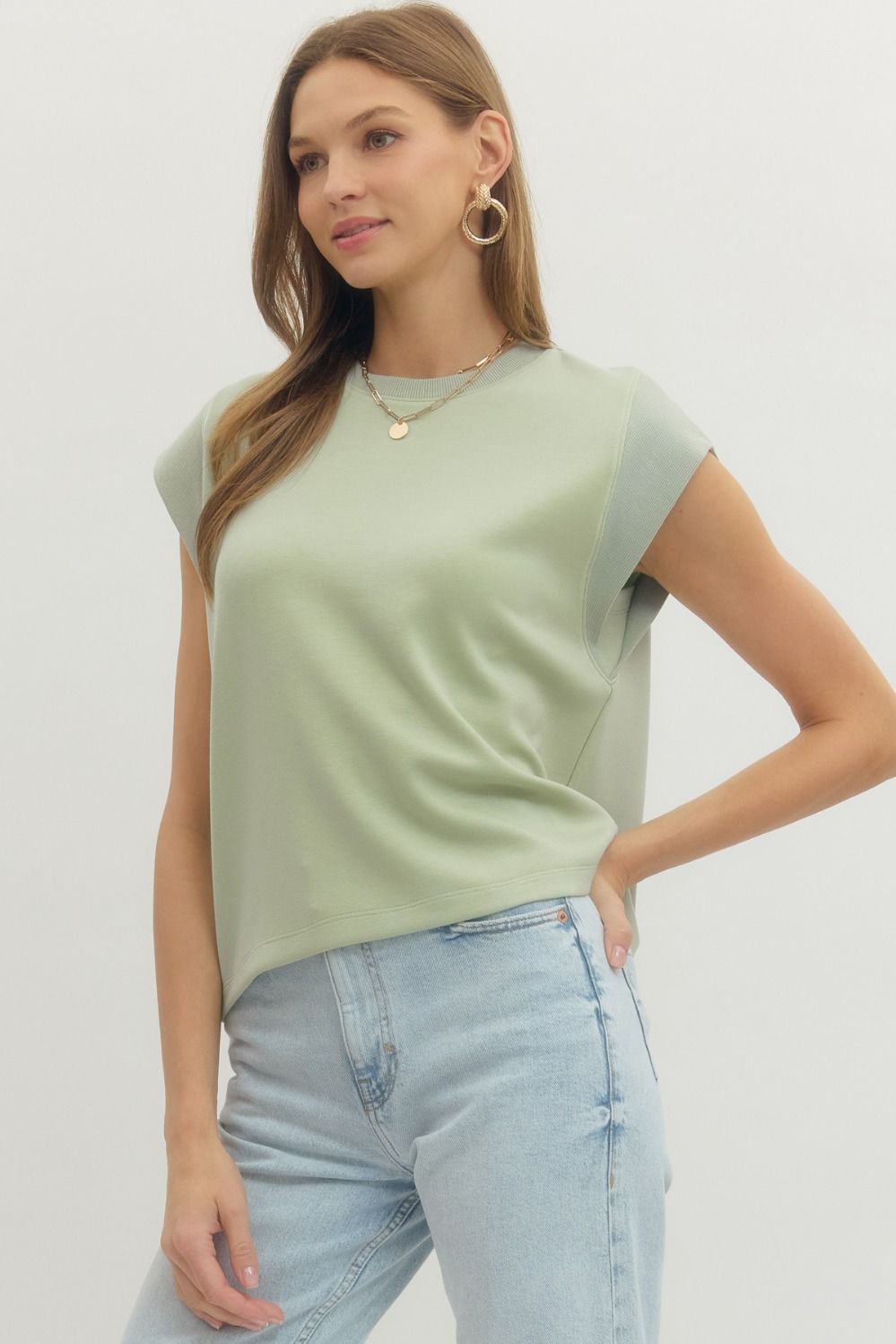 T28380 Solid Cap Sleeve Top