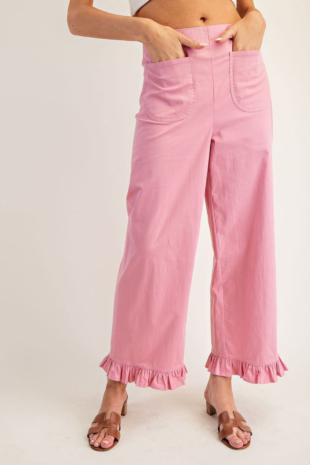 PK14534 Straight Leg Ruffled Hem Pants