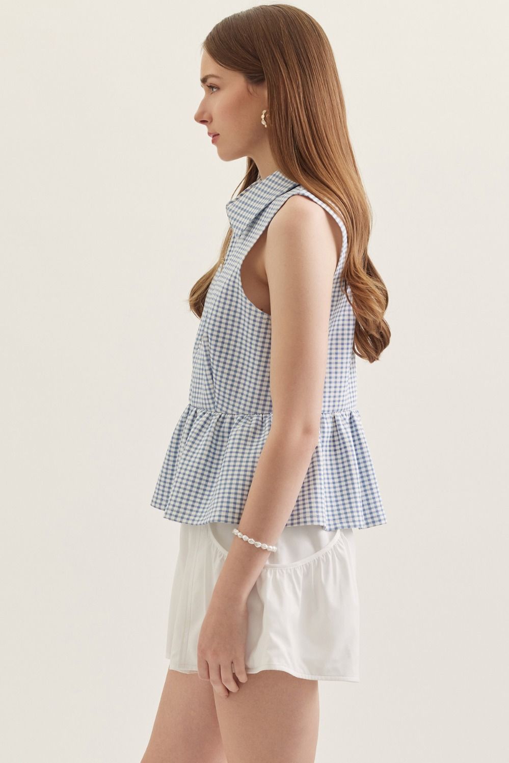 T30068 Gingham Sleeveless Peplum Top