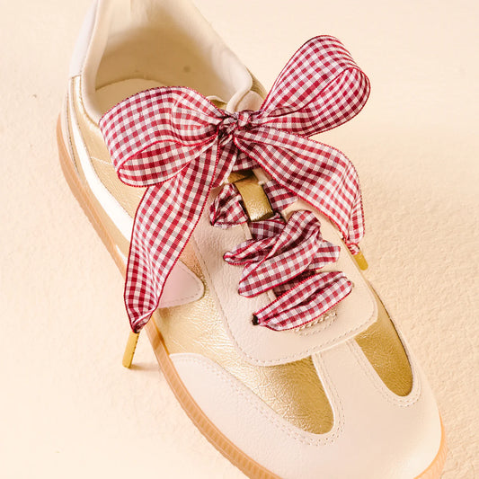 Gingham Burgundy Step It Up Shoelaces