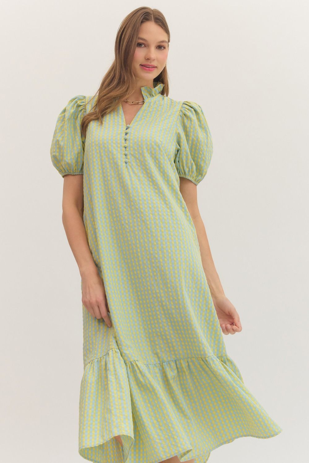 D32038 Gingham Midi Dress