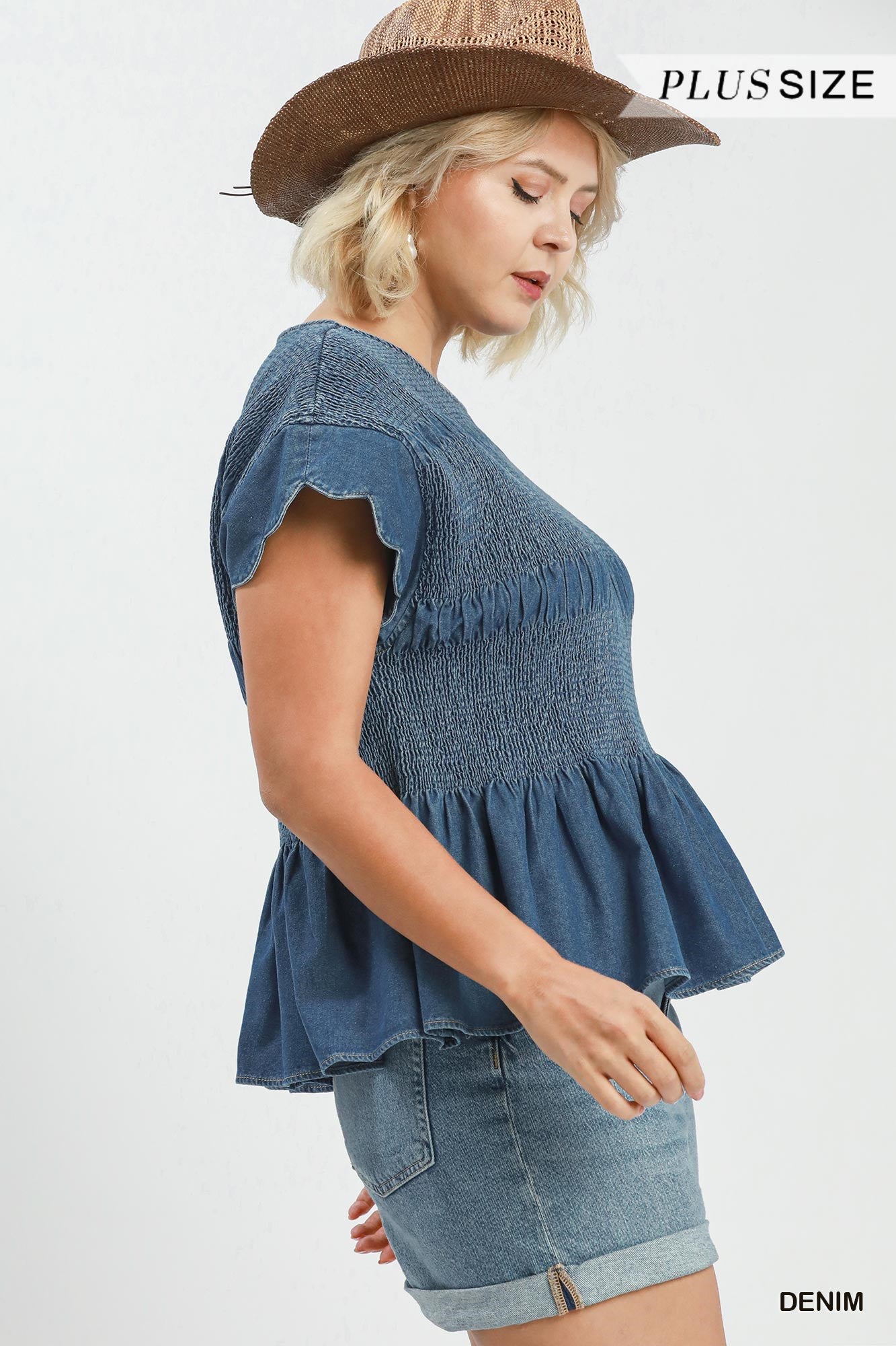 WC6407-T Curvy Smocked Peplum Top