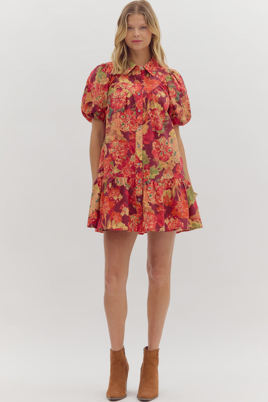 D28277 Floral Print Mini Dress