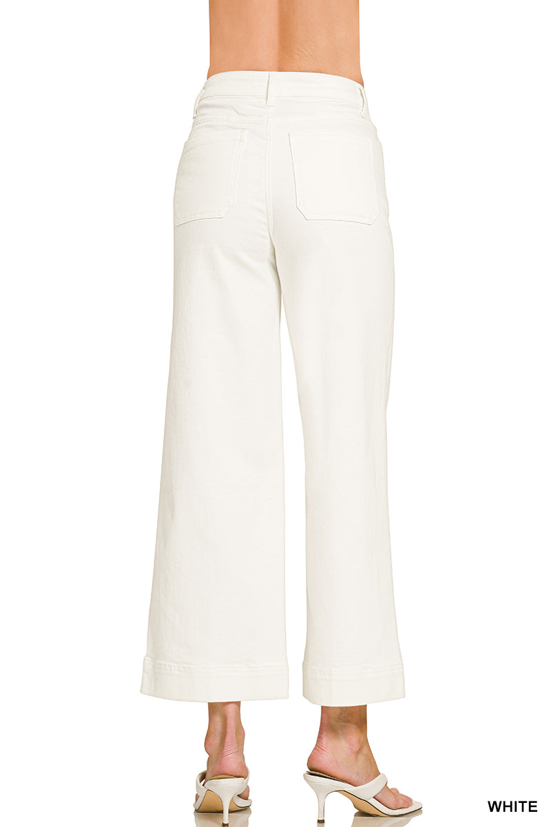 DYP-9558WH High Rise Wide Leg Pintuck Jeans