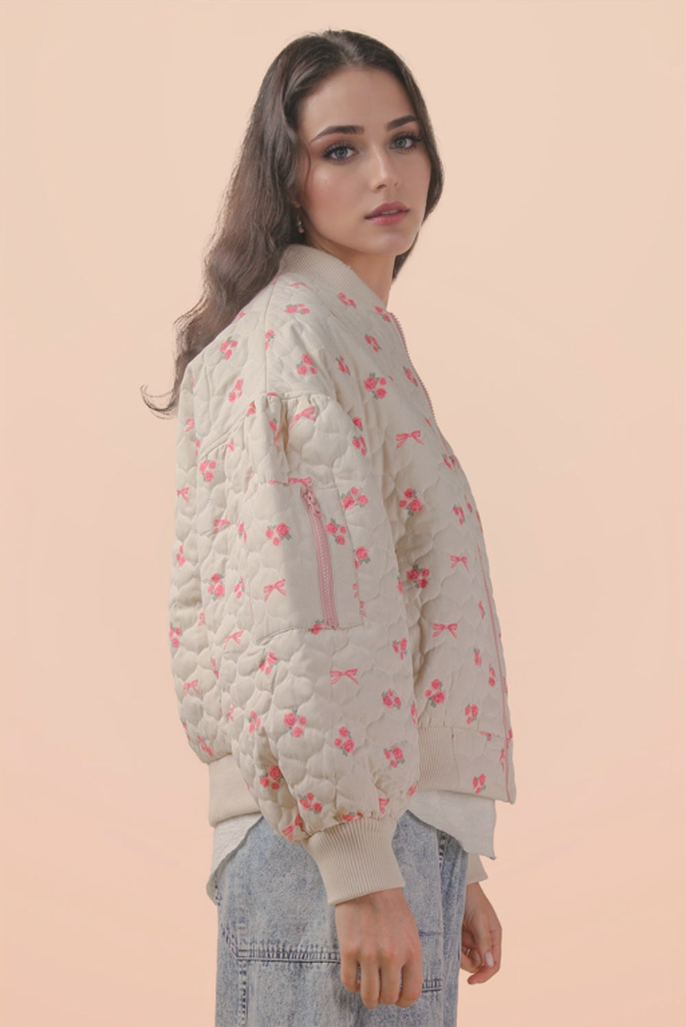NJ90411 Floral Printed Quilted Jacket