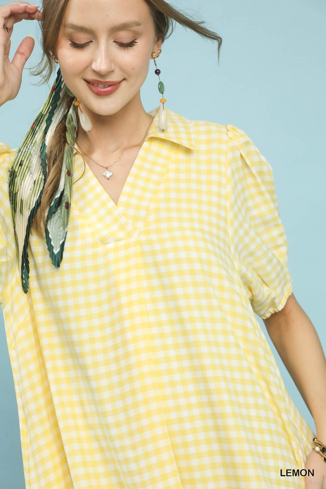 C6338 Gingham Midi Dress