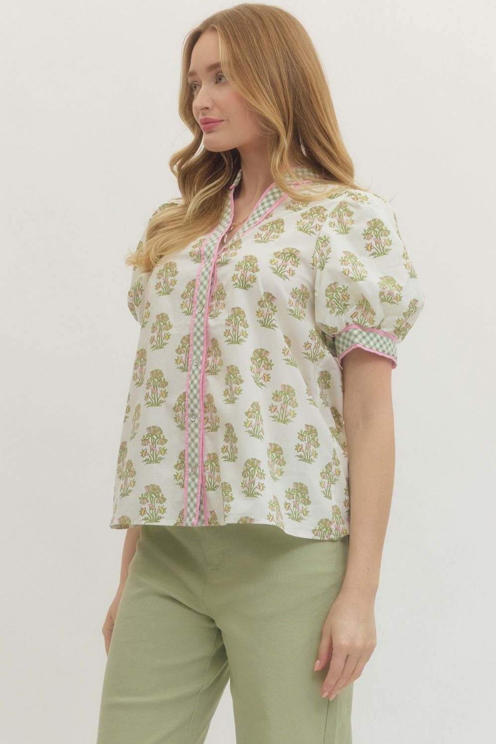 T29707 Floral Puff Sleeve Top