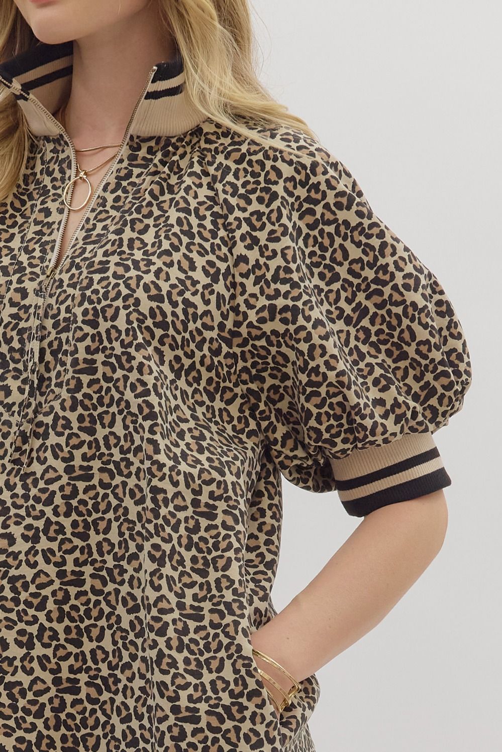 D28113 Leopard Print Puff Sleeve Mini Dress