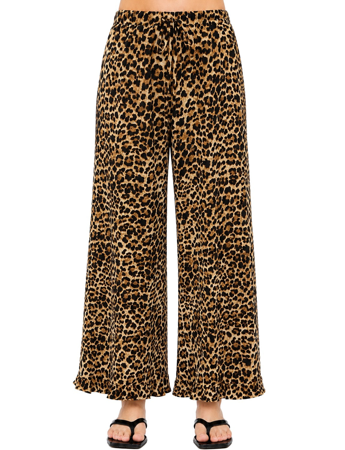 6P1534AN-PLUS Curvy Leopard Print Ruffle Hem Pants
