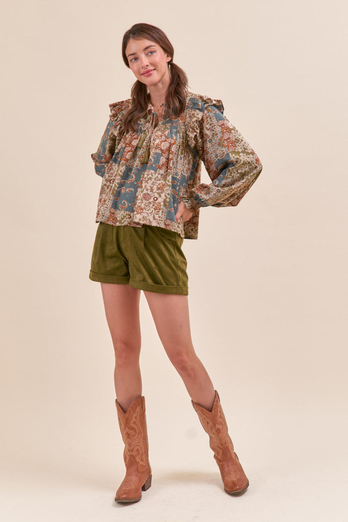 MTP4350 Patchwork Printed Blouse