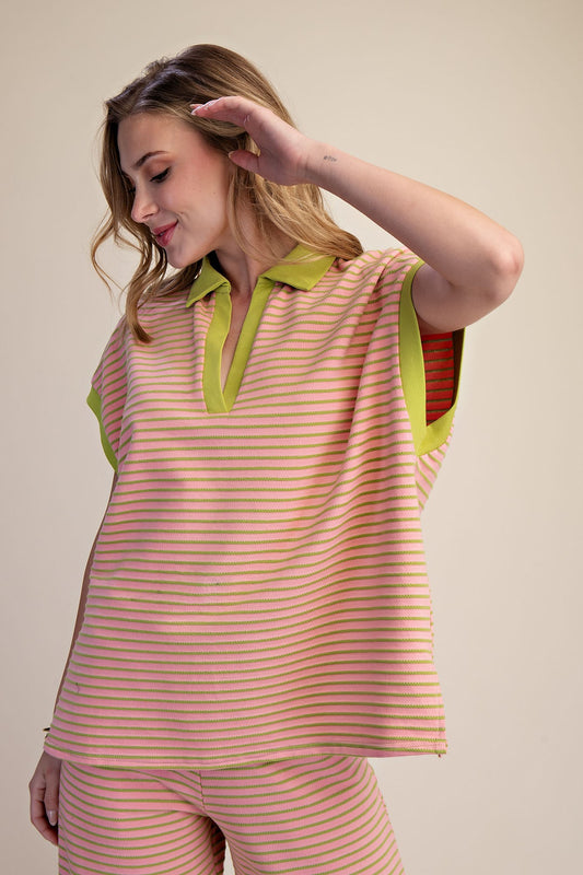 T8142 Oversized Textured Stripe Top
