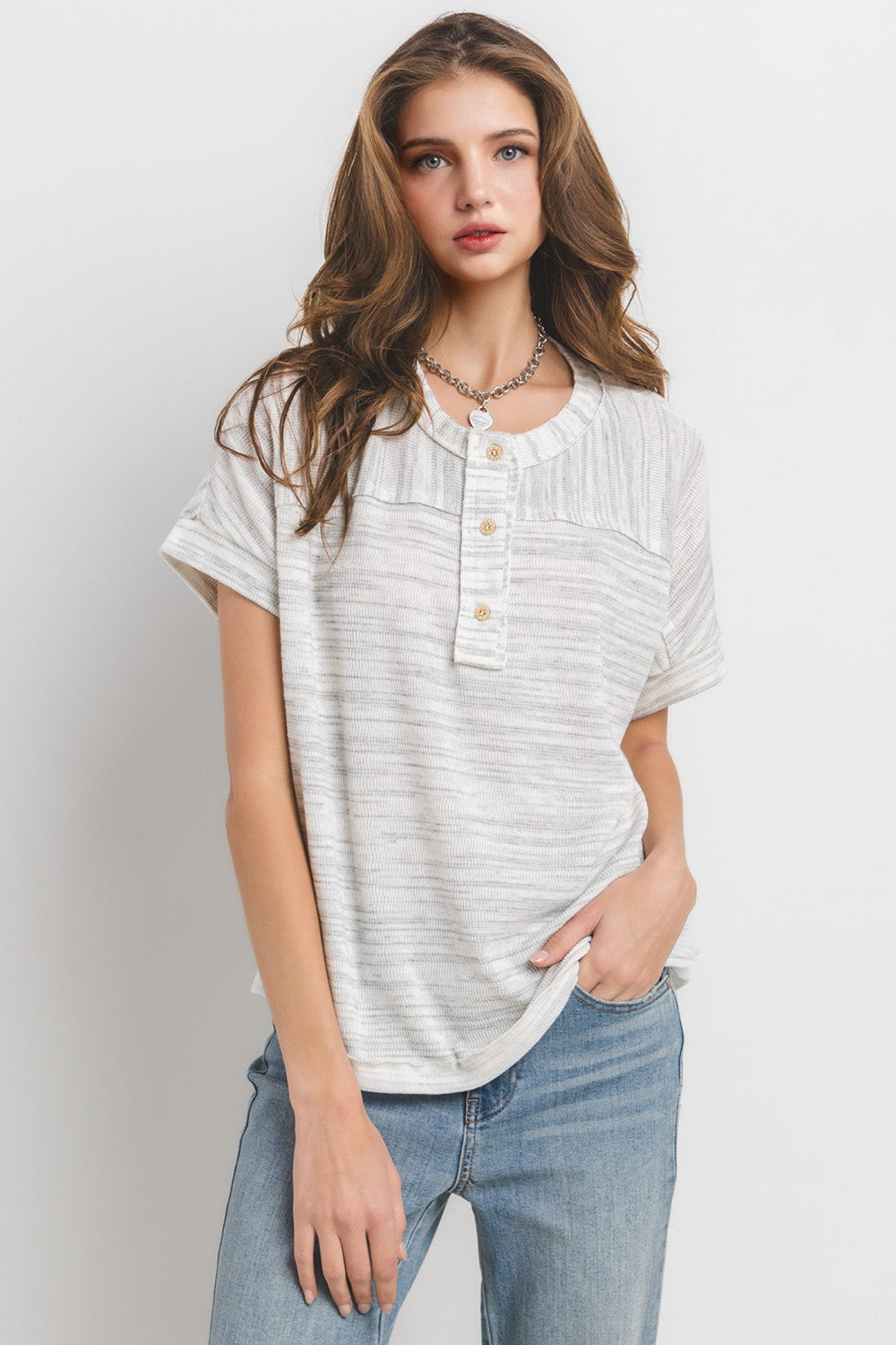 TY12897SA Textured Henley Top