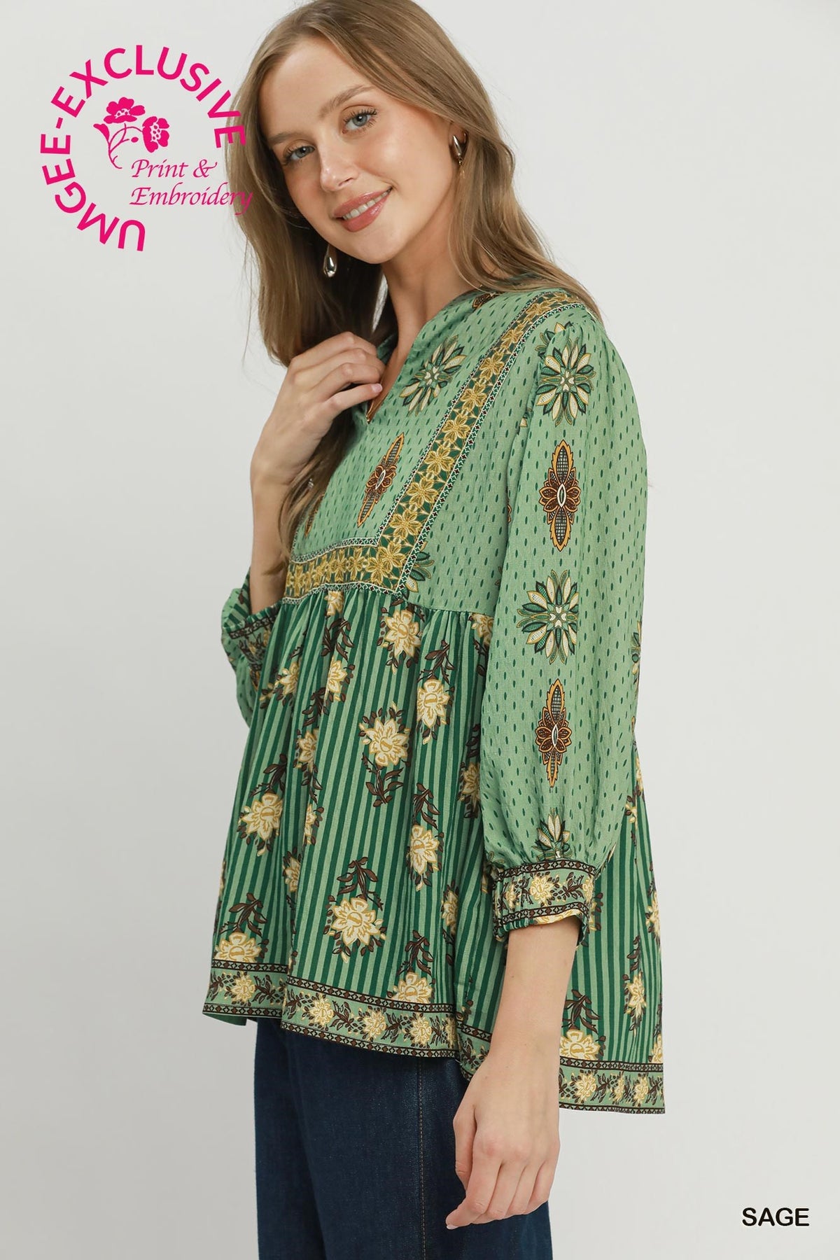 C6615 Printed Babydoll Top