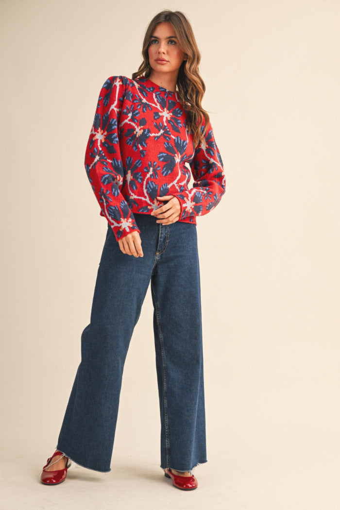 MSW11101 Floral Mock Neck Sweater