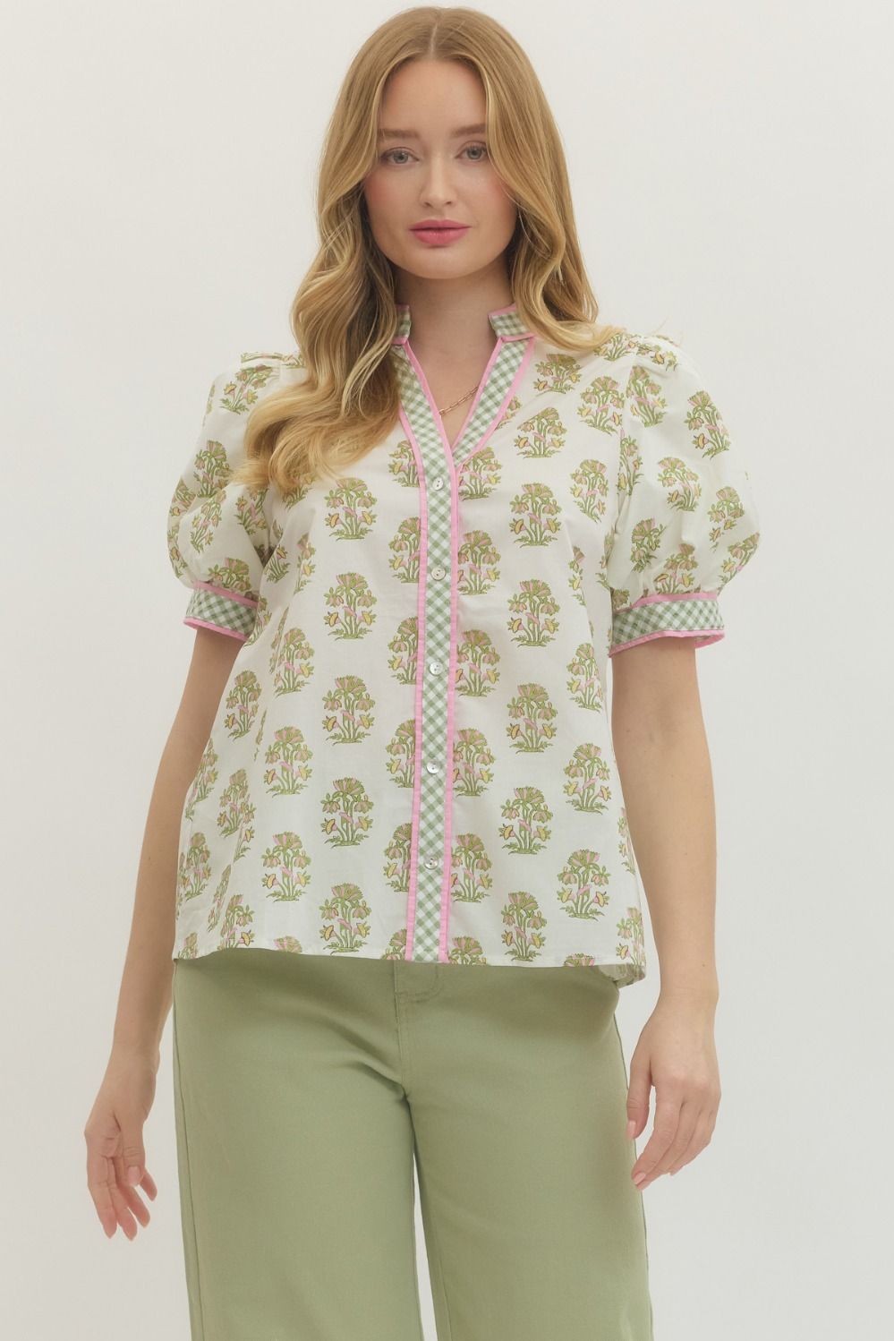 T29707 Floral Puff Sleeve Top