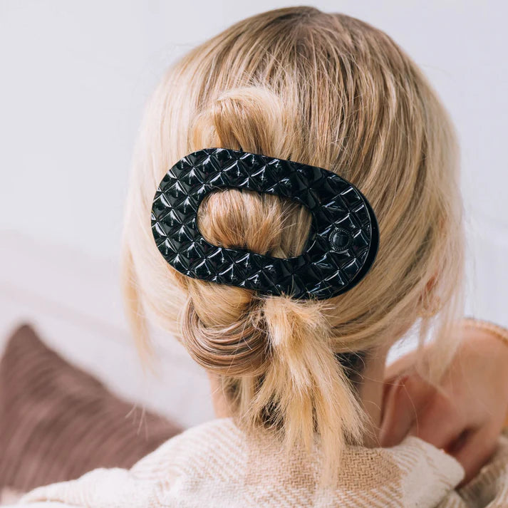 TELETIES Large Quilted Flat Round Hair Clip