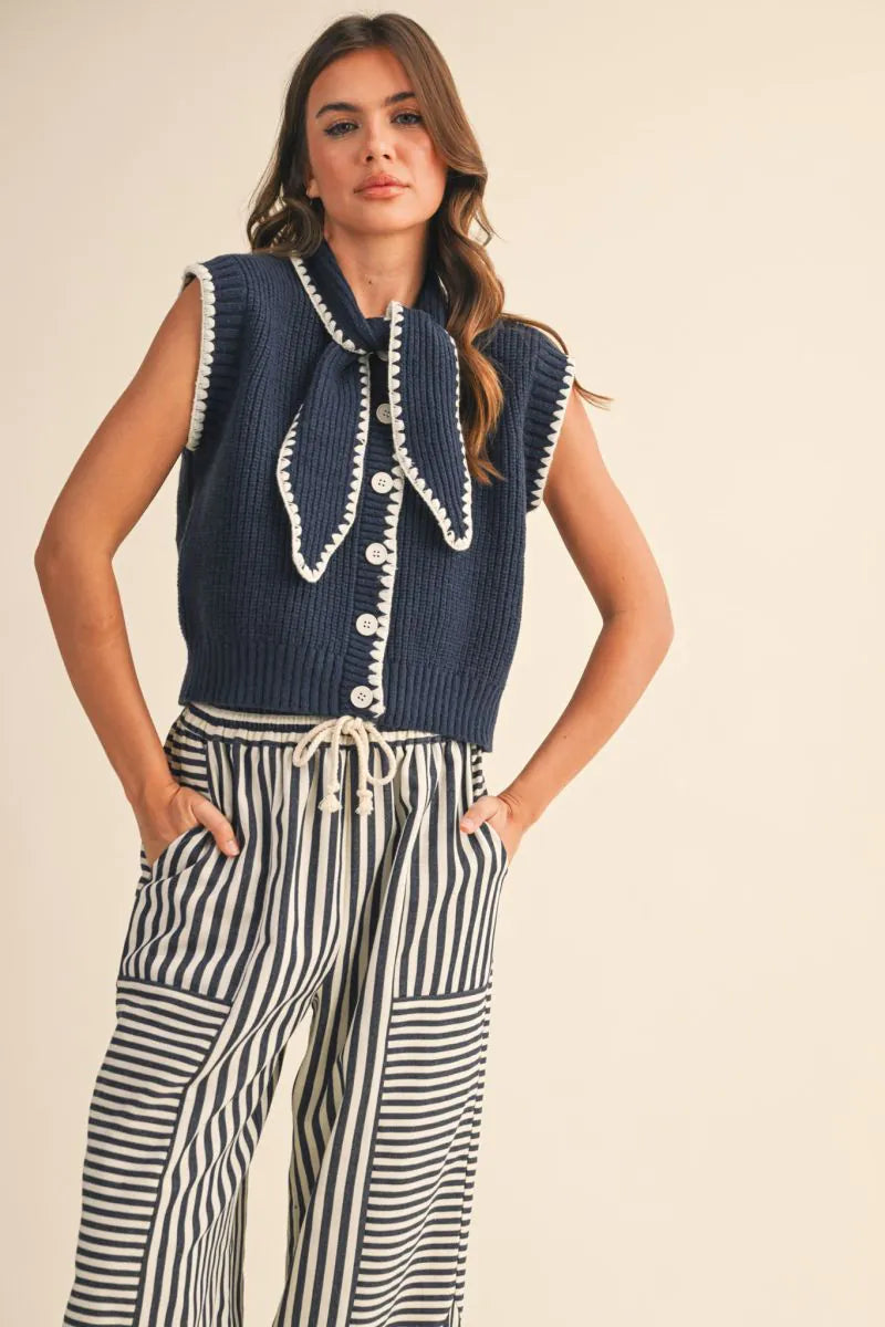 MSW11059 Tie Neck Sweater Vest