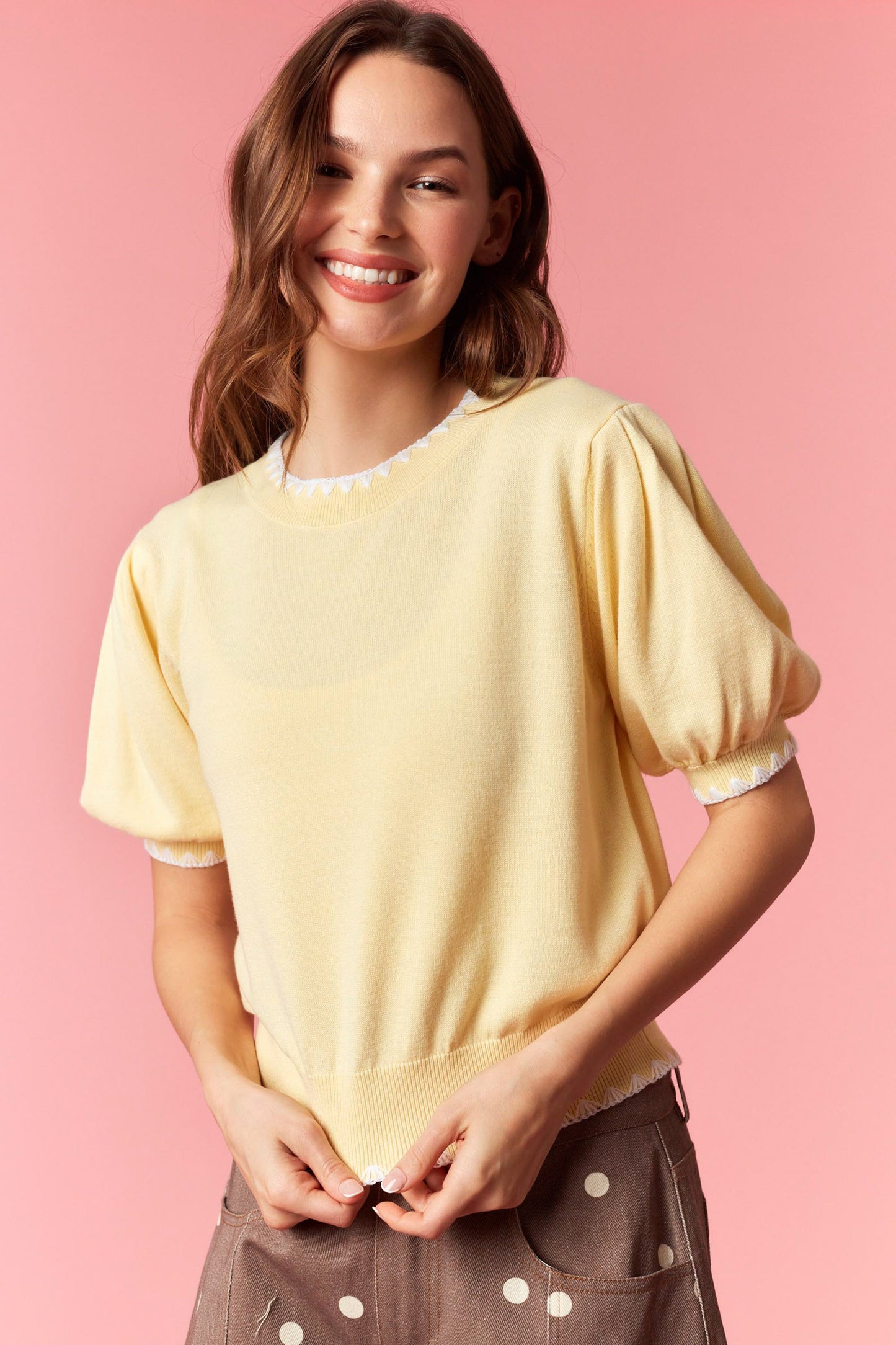 IKT39718-04 Bubble Sleeve Sweater Top