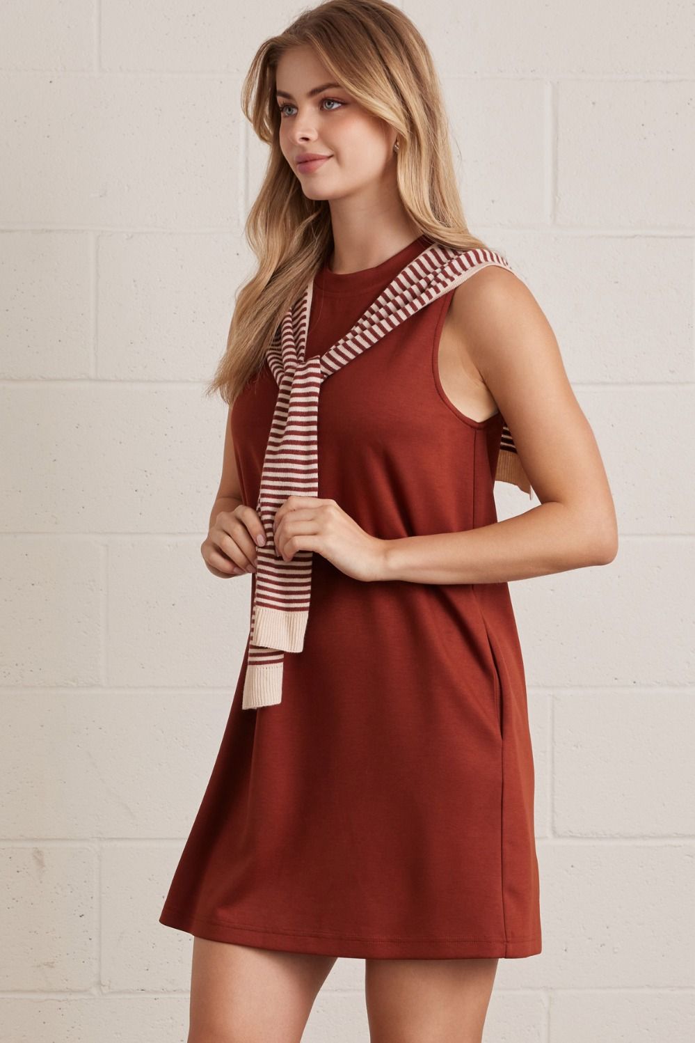 D30169 Solid Sleeveless Mini Dress
