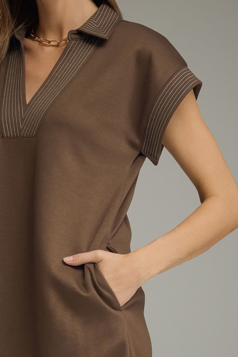 D31769 Solid Collared Midi Dress