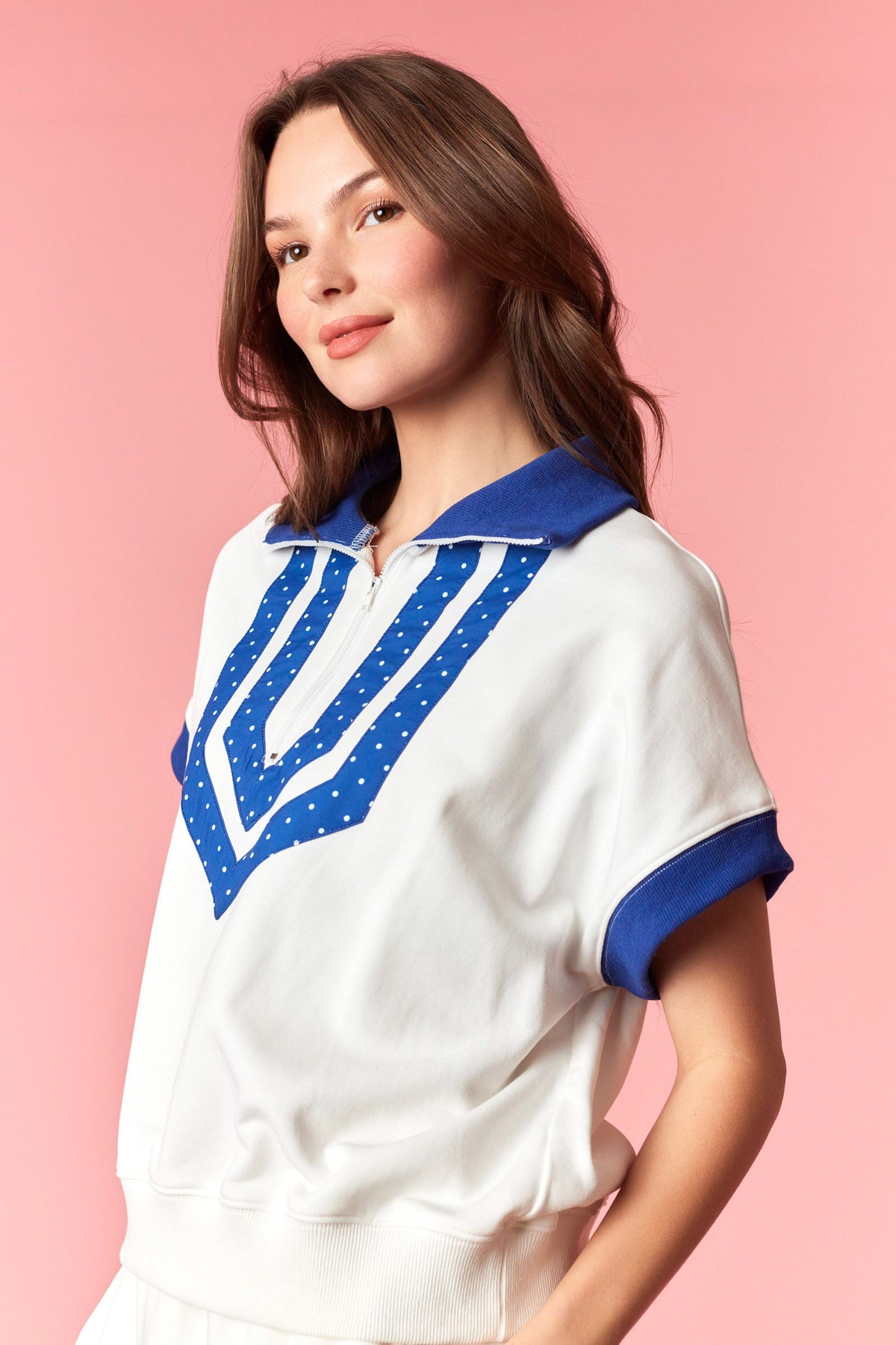 IKT300832-01 Polka Dot Quarter Zip Top
