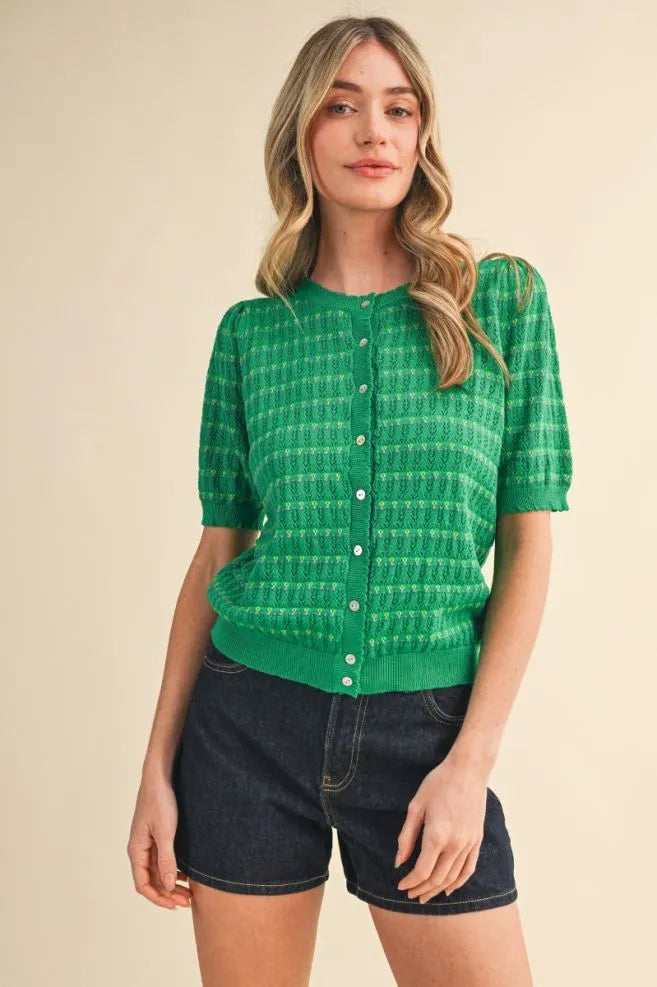 MSW11254 Button Down Pointelle Sweater Top