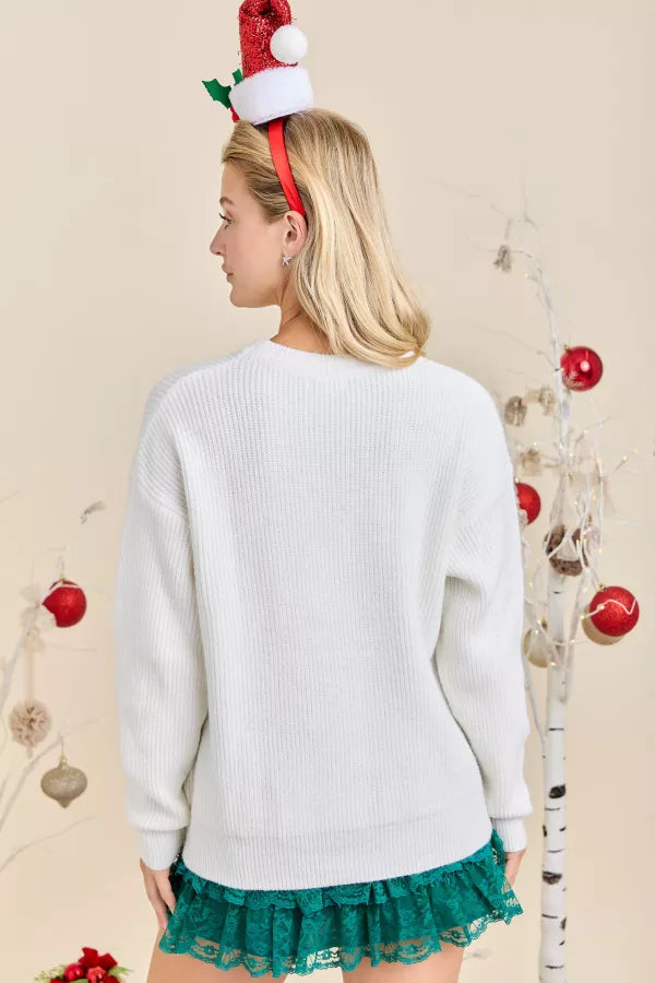CL21050 Merry Embroidered Wreath Sweater