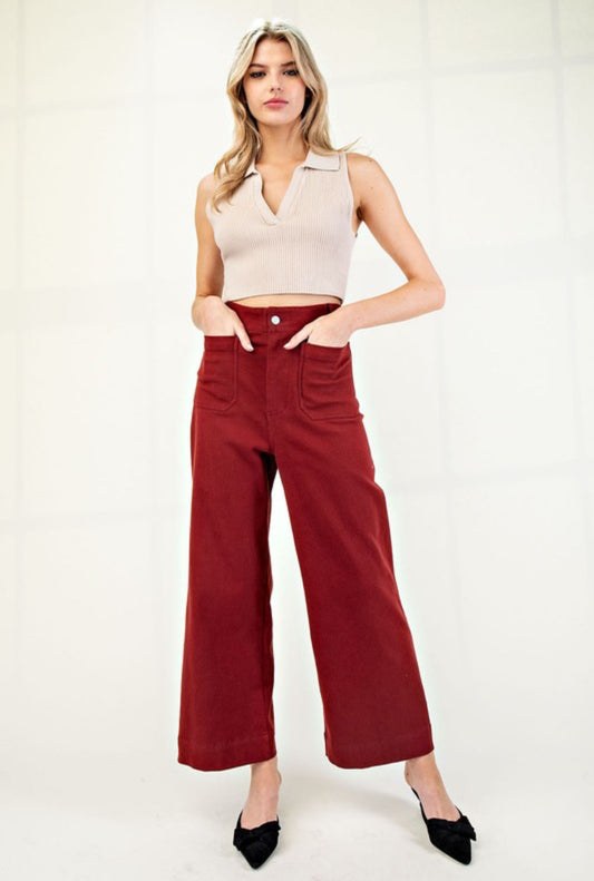 PK7618 Soft Washed Wide Leg Pants