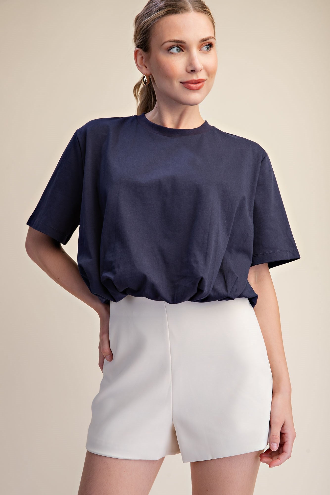 T9121 Cropper Bubble Hem Top