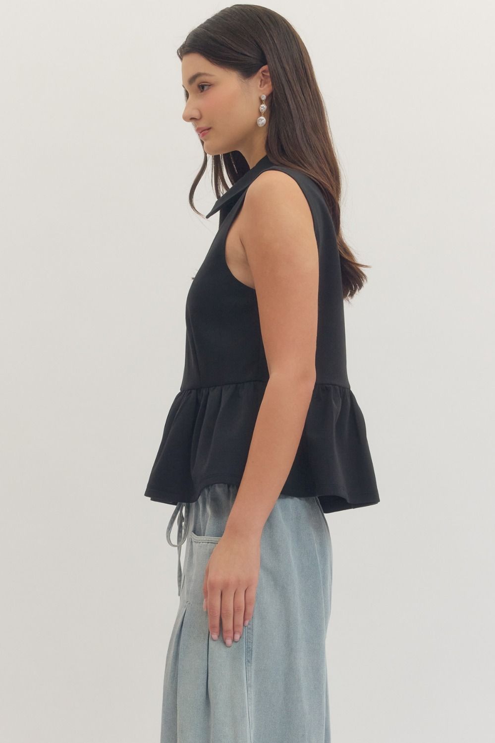 T30057 Solid Sleeveless Peplum Top