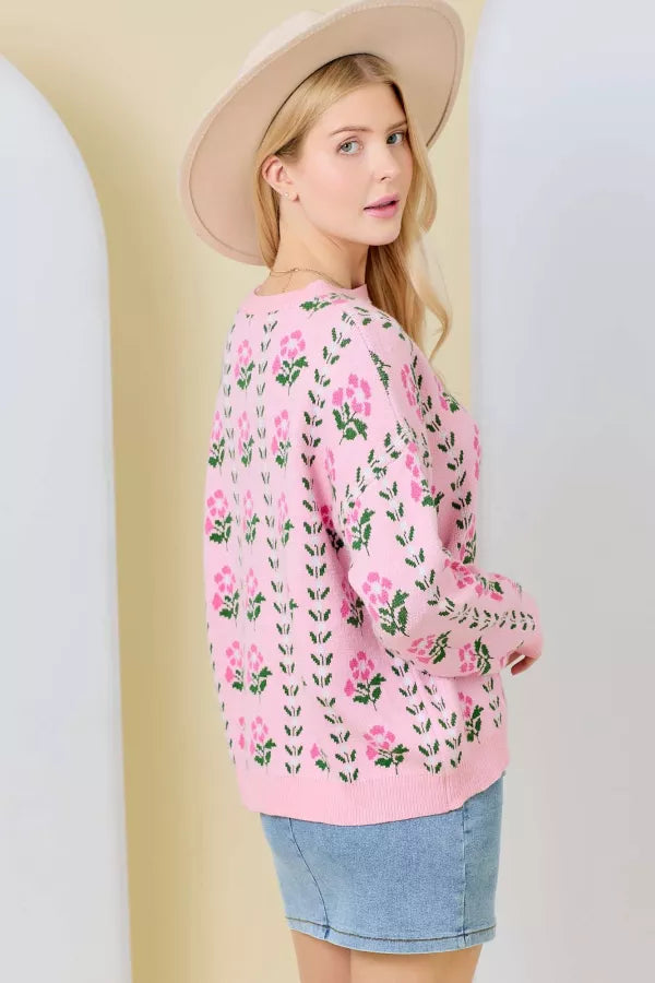 CL20865 Floral Border Jacquard Sweater