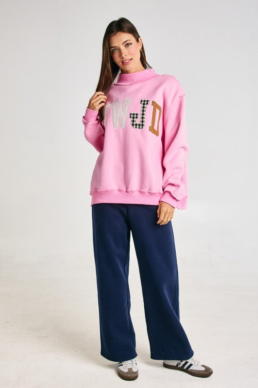 WWJD Embroidered Mock Neck Sweatshirt
