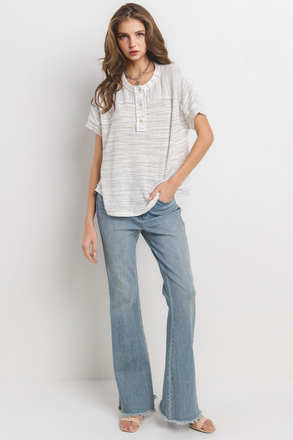 TY12897SA Textured Henley Top